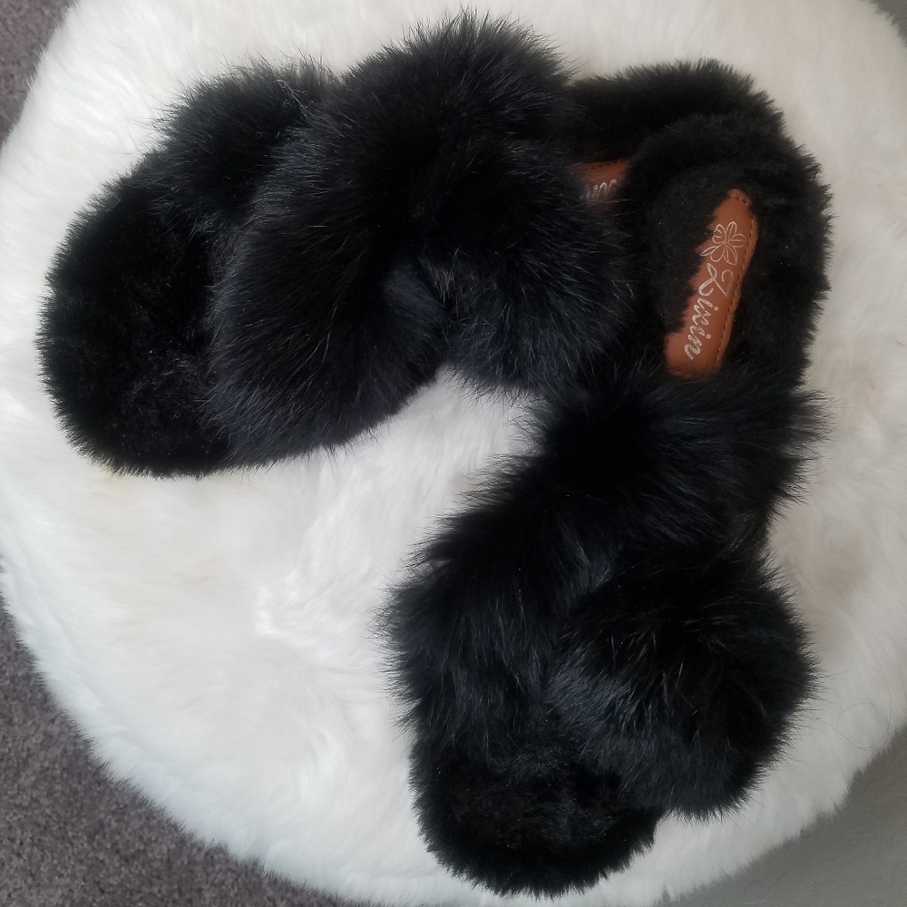 New Black zixin faux fur slippers 40